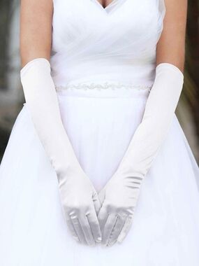 White 19" Long Satin Gloves Formal Evening Wear Fashion Accessory